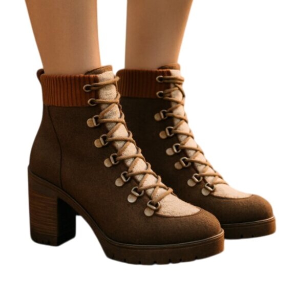 New Korks Women's Elin Rustic Brown Wool Blend Lace-up Bootie Boot Size 8.5 NWOB - Picture 2 of 9